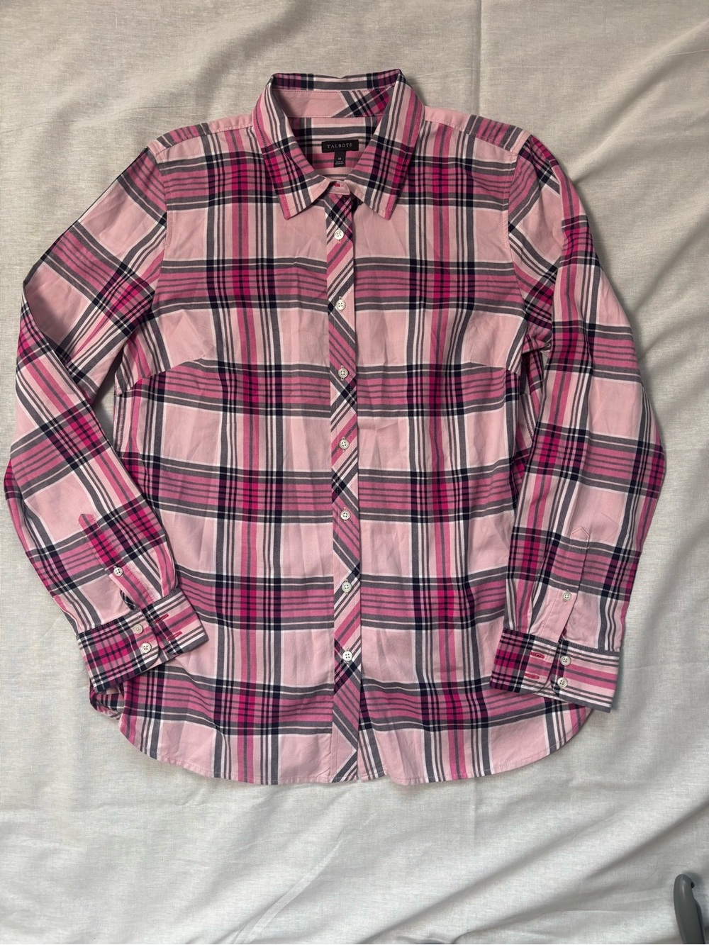 Talbots Pink and Black Plaid Button-Down Shirt